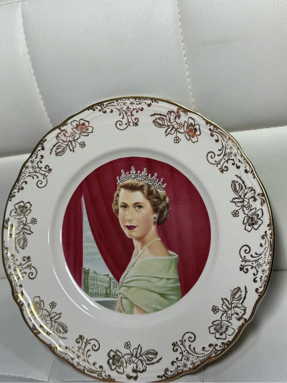 Vintage W. Adams & Sons England Queen Elizabeth II Portrait 22KT Gold Trim